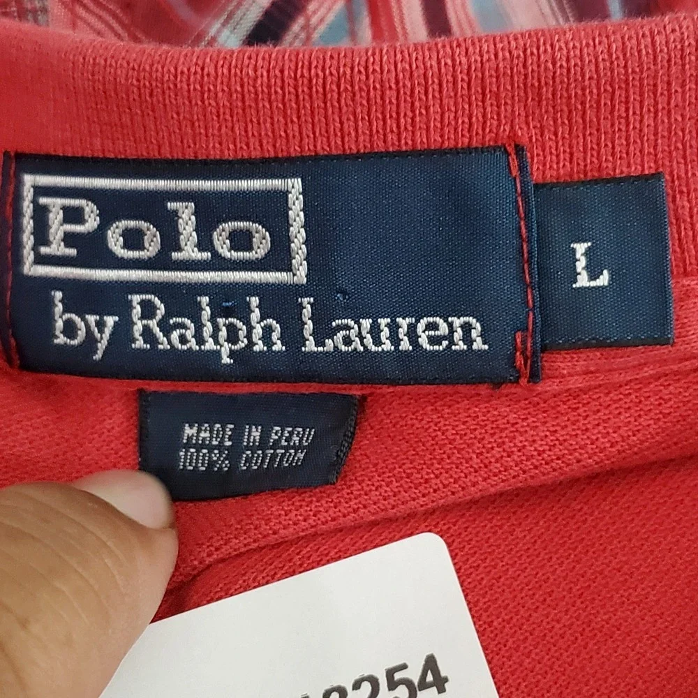 Polo By Ralph Lauren Men Polo L Red Embroidered Button Logo Short Sleeve